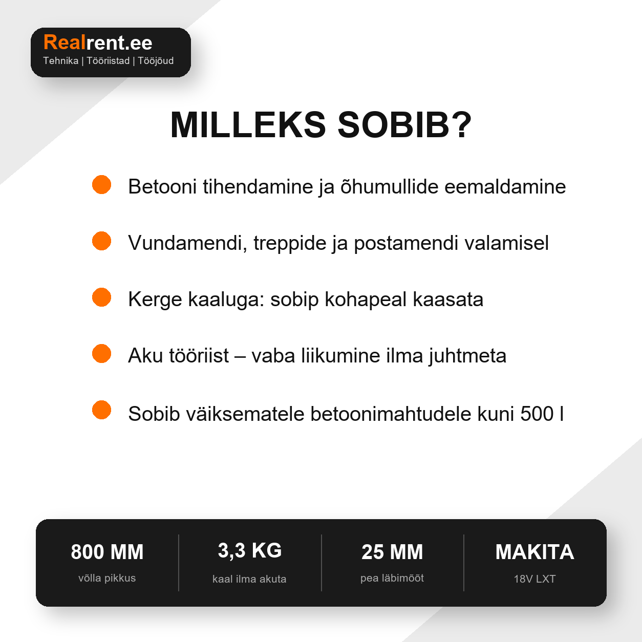 Makita DVR350Z kasutus- ja omadustepilt